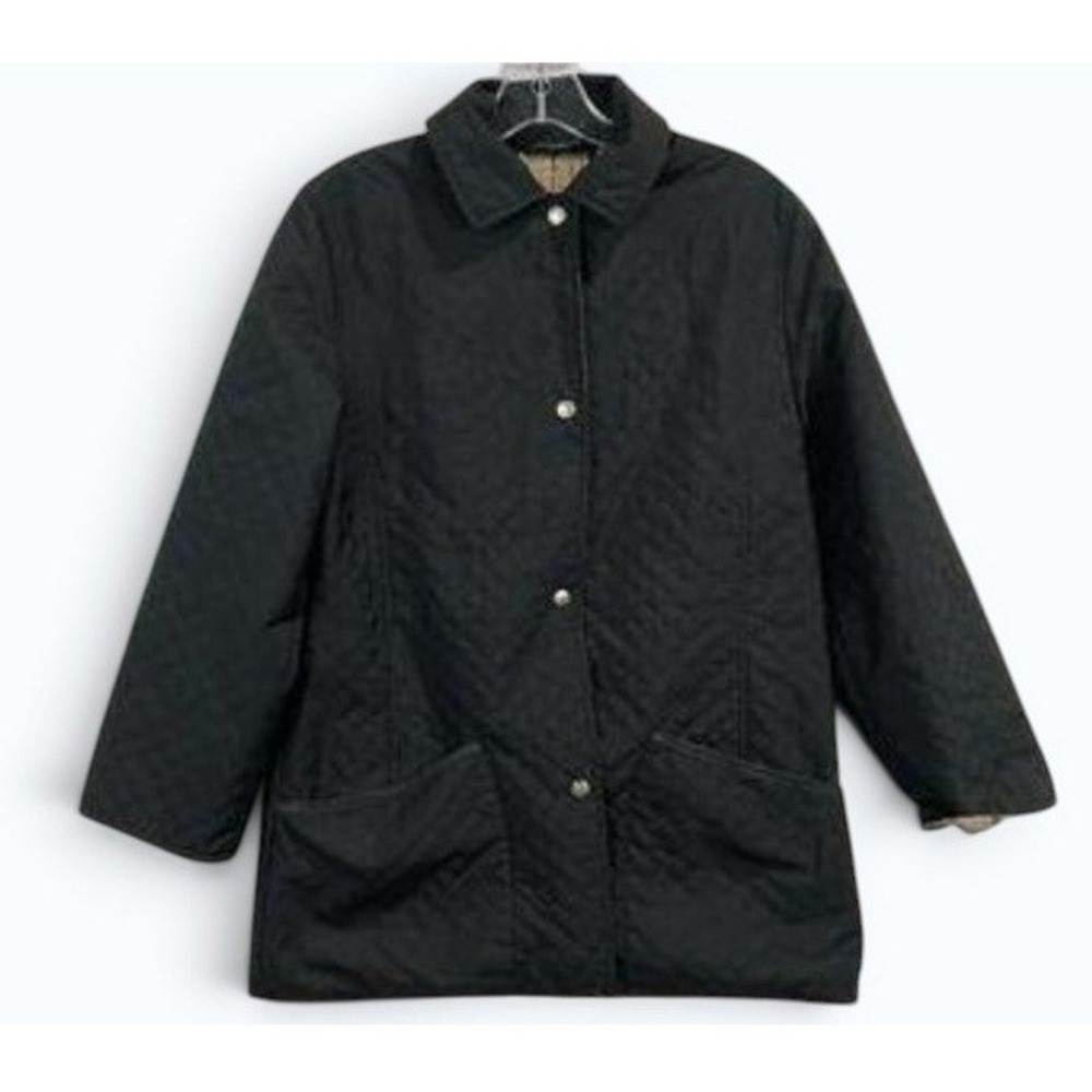 Burberry London Quilted Coat Womens S Black Nova Check Lining Lightweight Jacket